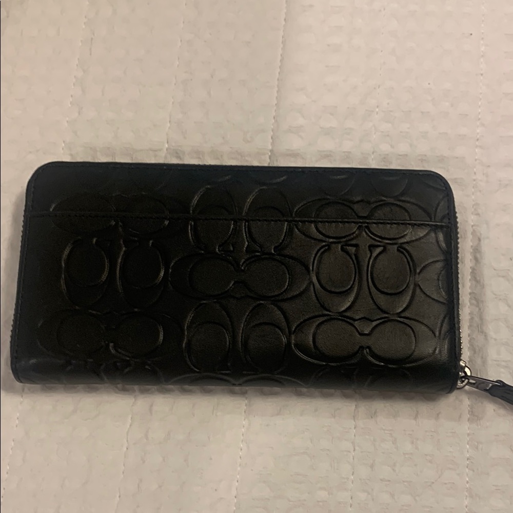 Black Embossed Leather Wallet coach authentic